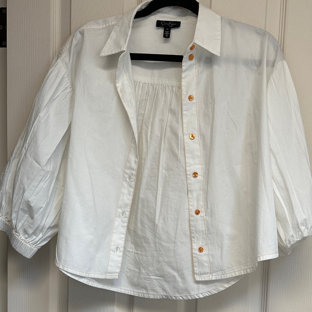 Jessica Simpson White Blouse with Gold Buttons